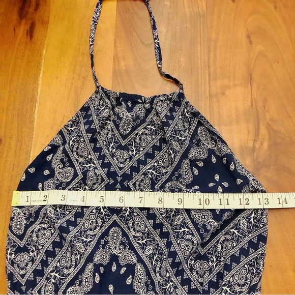 Vintage Halter Sexy Blue Floral Pattern Artsy High Low Mini Dress. Small-Medium - Picture 8 of 11